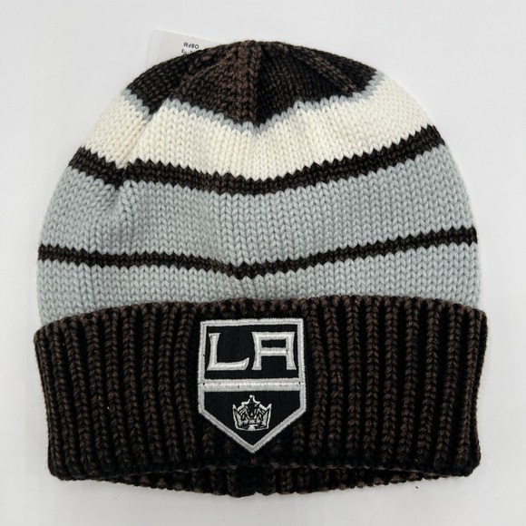 adidas Other - Adidas LA Kings NHL Beanie Knit Hat Black White Grey Striped OSFM NEW